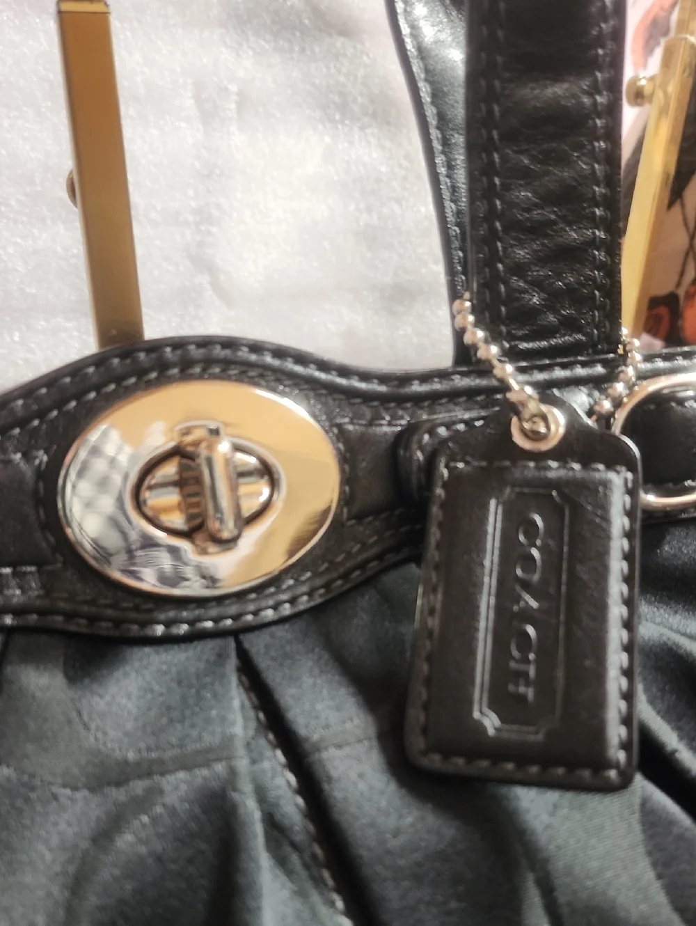 Coach Black 2009 Signature Leatherware Jacquard Shoulder Bag w/ Leather Trim - Picture 2 of 16